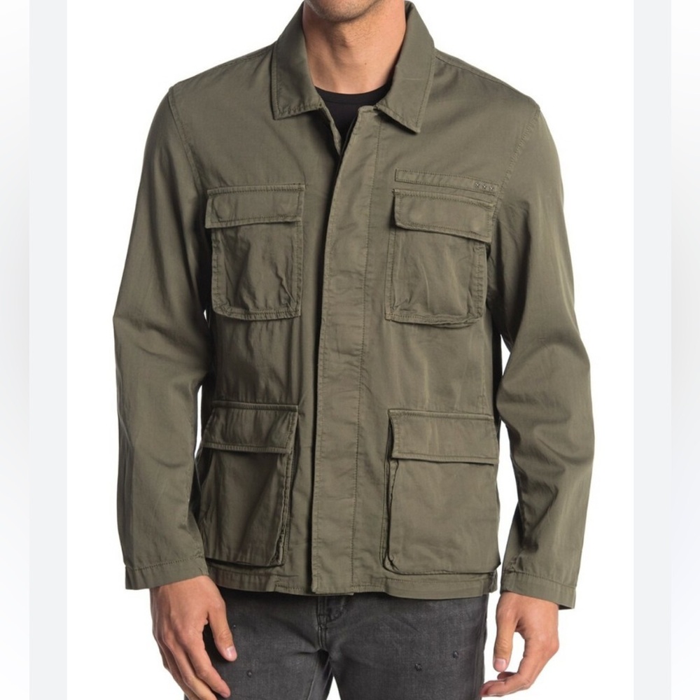 John Varvatos Cotton Field Jacket Cargo Pockets, Button Front, Army Green, XS